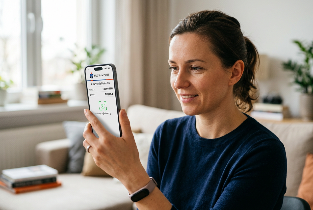 Close-up of a biometric authentication process on a smartphone for an online deposit.