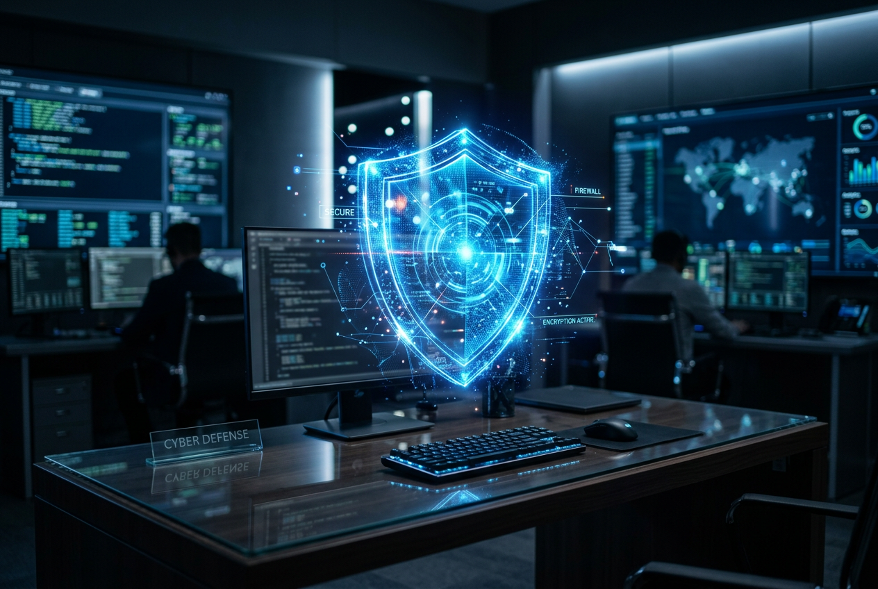 A high-tech digital security shield with data overlays representing casino licensing.
