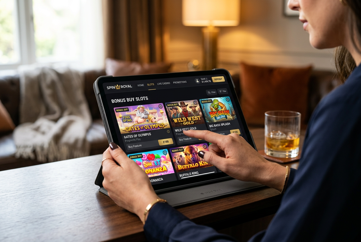 Tableta z interfejsem kasyna online i grami typu slot